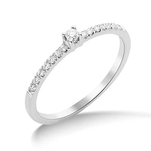 Miore Anillo de compromiso con diamantes de 0,12 quilates para mujer, anillo brillante de oro blanco de 18 quilates/oro 750, Oro