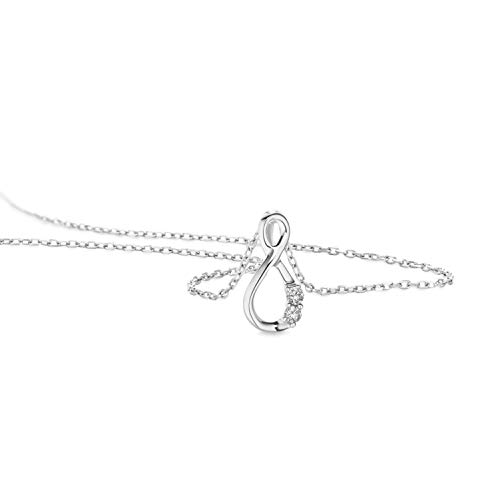 Orovi Collar para mujer joyas de oro blanco de 9 quilates / 375 collar infinito colgante con diamantes brillantes 0,05 ct, Oro, Diamante