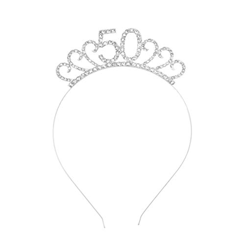 Lurrose - Tiara de 50 cumpleaños, 50 unidades, corona de cristal, diamantes de imitación, corona de cumpleaños, accesorios para el pelo, para mujer y mujer