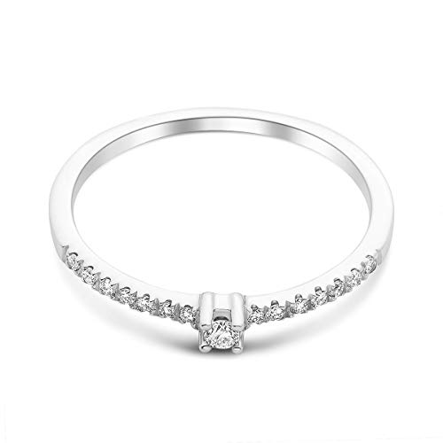 Miore Anillo de compromiso con diamantes de 0,12 quilates para mujer, anillo brillante de oro blanco de 18 quilates/oro 750, Oro