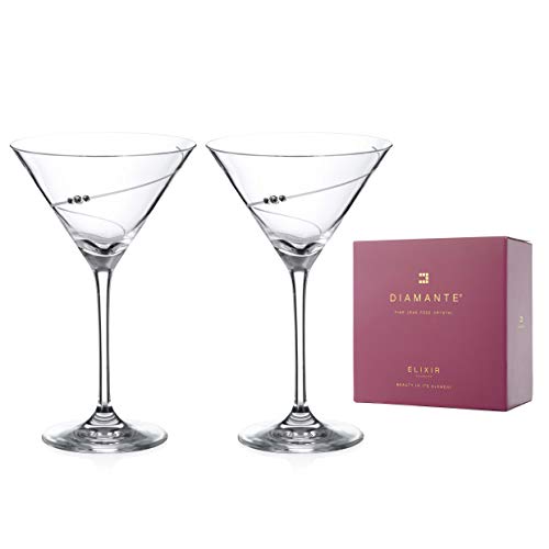 DIAMANTE Swarovski Martini Prosecco - Juego de 2 copas de cóctel con diseño de silueta tallada a mano adornado con cristales de Swarovski