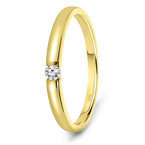 Miore Anillo solitario de compromiso en oro amarillo 8 quilates 333/1000 con diamante natural talla brillante de 0,05 quilates