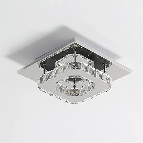 DAXGD Lámparas de techo LED, Plafón Techo Led de cristal Espejo Acero Inoxidable, Lámpara Cristal Moderna 12W 5500K para Baño Cocina Dormitorio. Luz blanca fría, dia 20 cm