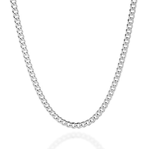 QUADRI - Collar Elegante con Cadena modelo Cubana Diamantada para Hombre / Mujer de Plata 925 - ancho 5 mm - largo 66 cm - Certificado Made in Italy