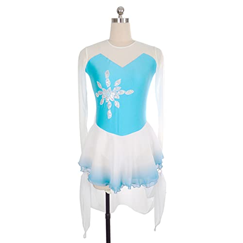 YDHTIZ Vestidos de Patinaje Artístico En Deportes de Invierno Chicas Vestidos de Ballet de Gimnasia de Diamante de Agua de Manga Larga Y Gradiente Azul (S,Blue)