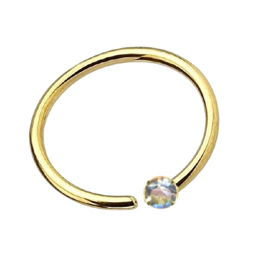 Ringe Piercing de oro auténtico 750 para el cuerpo, la nariz, anillo para la nariz, de auténtico oro 750 y diamante auténtico, tamaño: 0,6 x 10 x 1,4 mm, íntimo, tragus, hélix, septum, extravagante
