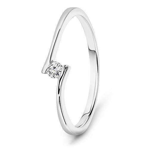 MIORE anillo de compromiso mujer con diamante brillante de 0.05 quilates en oro blanco de 14 quilates (585)