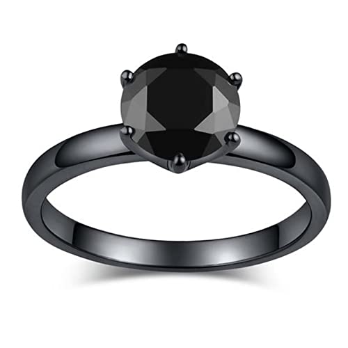 Jeulia Anillo solitario de diamante negro para mujer, anillo de compromiso de plata de ley 925 negro