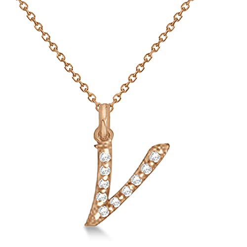 GEMHUB Colgante de diamante de oro rosa de 14 quilates con letra V bellamente elaborada, sin cadena, idea de regalo, Oro, Diamante