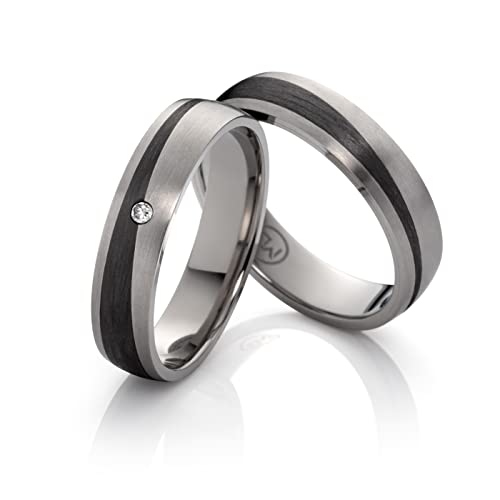 Par de anillos de boda, anillos de carbono de titanio con diamante, anillos de pareja, anillos de boda, anillo de boda (grabado/estuche/garantía) 3848, Titanio carbono, Diamond