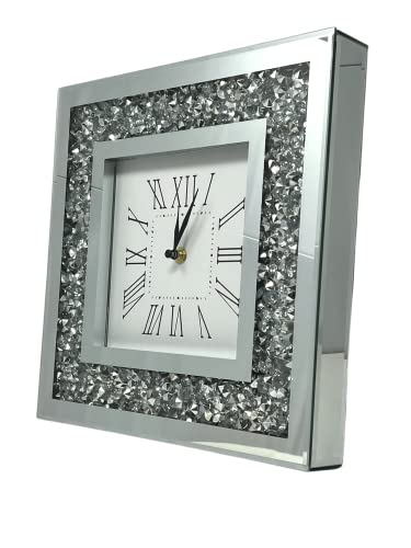 Amazing Gift Reloj de pared con diamantes sueltos para montar en la pared, reloj de pared romano con espejo de diamante aplastado para el hogar, oficina, dormitorio, decoración (cierre de clausura)