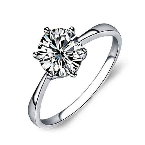 Pulabo - Anillos de compromiso chapados en plata, anillo de eternidad de princesa con diamantes falsos para boda, anillos de compromiso para mujer, 8 rentables y duraderos