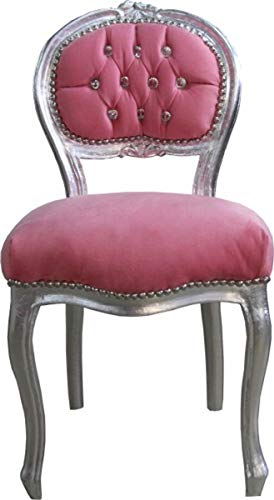 Casa Padrino Silla Ladys Rosa/Plata con Diamantes de imitación de Bling Bling - tocador Silla Ladys Chair Pink/Silver with Bling Bling Diamante - Dressing Table Chair