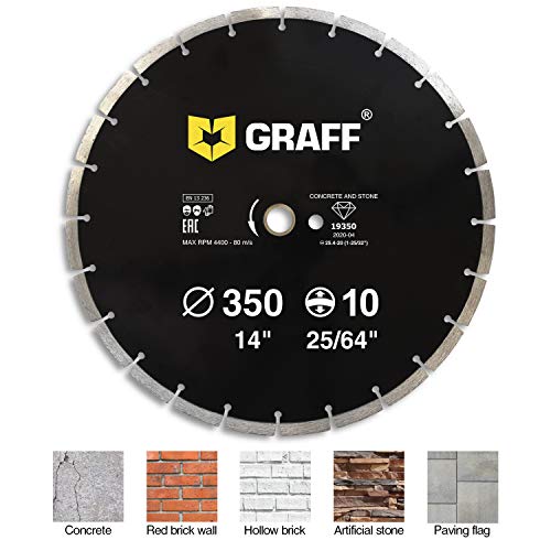 GRAFF Disco Diamante 350 mm para Hormigón Bordillo Granito Piedra natural y artificial - Universal disco de diamante segmento para Amoladora Angular -Altura de segmento de 10 mm