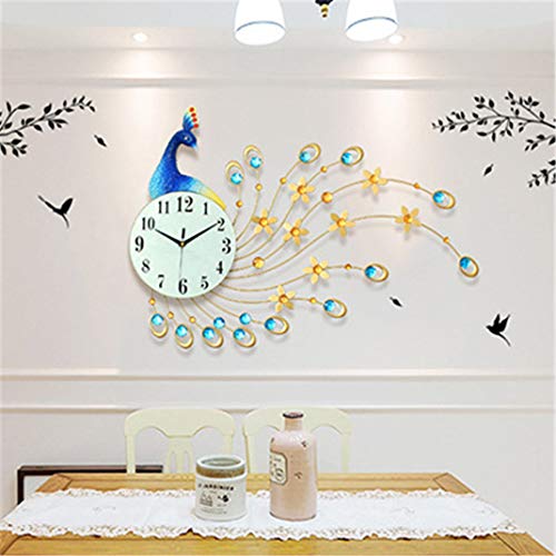 Reloj de pared Peacock, sala de estar moderna, tridimensional, metal, silencioso, decoración del hogar, reloj, hotel de lujo, cristal, diamante, decoración, reloj de pared, reloj de cuarzo,Horizontal