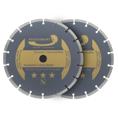 PRODIAMANT juego de 2 discos diamantados universales 230 x 22,2 mm hormigón, piedra, ladrillo 230mm disco diamantado segmento 7mm