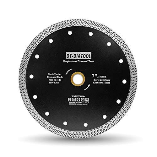 DT-DIATOOL Disco Tronzador Diamante 180 mm x 22,23 mm/16 mm Hoja de Sierra con Malla Turbo para Corte de Porcelanico Azulejos Mármol Granito Cerámica