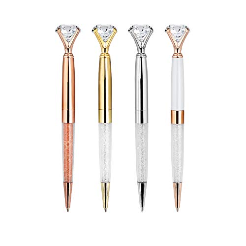 Bolígrafos de Bola Diamante Retráctiles de Metal Bolígrafo con Tinta Negra para Oficina Escuela Papelería 4 Unidades (Oro rosa, Oro, Plata, Blanco)