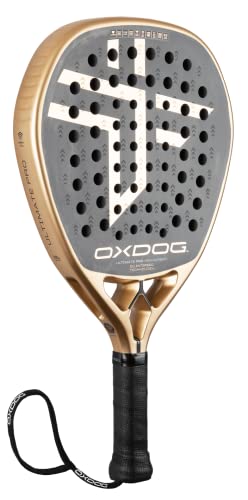 OXDOG - Pala de Pádel Oxdog Ultimate Pro HES-Carbon - Superficie Rugosa, Material HES Carbob (3k) Ambas Caras y Forma Diamante - Nivel Profesional - Peso 360-370 gr - Color Oro