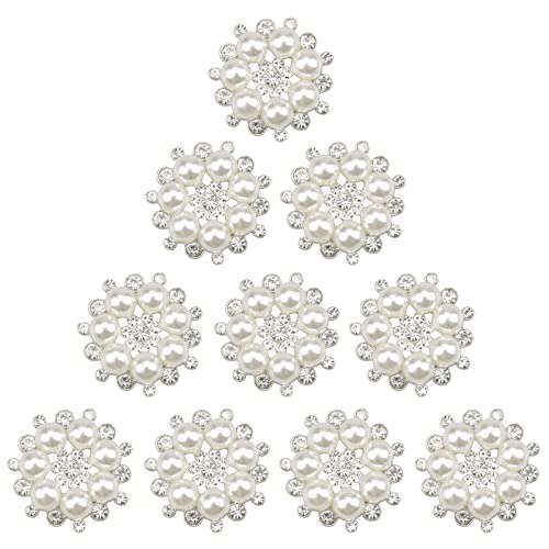 burkfeeg 10 Piezas Botones de Diamantes Botones de Adorno Flor Broche Botones de Perla para Decoración de Ropa, Cabello, Artesanía (20mm)