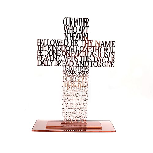 Sorrowso Adorno de cruz de madera acrílica de 21 cm con soporte de piso, figura decorativa, artesanía para iglesia cristiana, meditación, ornamento acrílico religioso