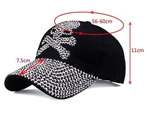 Jintoong Gorras de Béisbol Brillantes para Mujeres Y Hombres Gorra Calavera con Diamantes De Imitación Casuales Sombrero Unisex (Negro)