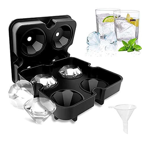 Cubitera Hielos Moldes de 3D diamante para Cubitos de Hielos,fácil de quitar y sin BPA, para Congelarse Alimentos para Bebés, Cola,Cócteles Whisky(Negro)
