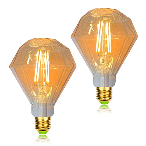 Golden Buble Paquete de 2 bombillas vintage G95 Edison de filamento LED de 2500 Kelvin Calor Glow 40 vatios Igualmente especial Bombilla decorativa 4 W E27 Diamante Dorado