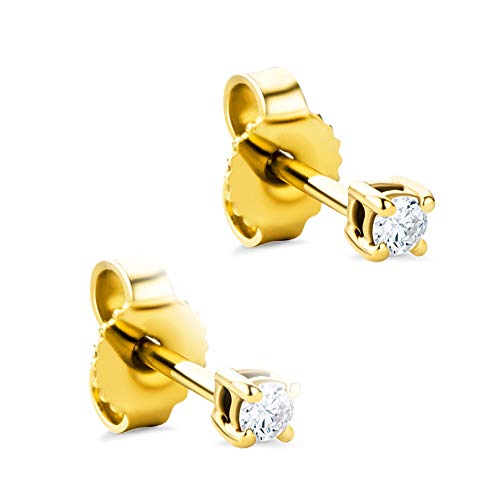 Orovi Pendientes para mujer con diamantes de oro amarillo de 14 quilates (585) y diamantes brillantes de 0,08 quilates, hechos a mano en Italia