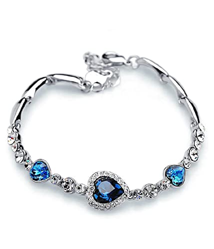 IUDWCG 1 Pcs pulsera de cristal de corazón de océano, pulsera de diamantes de imitación de amor azul, collar chapado en platino, joyería de moda para niñas, símbolo de amor puro
