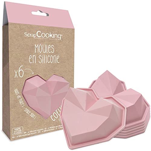 ScrapCooking - Juego de 6 moldes de silicona con forma de corazón en 3D para tartas de corazón, moldes individuales blandos, aptos para horno y lavavajillas – Regalo de cocina – rosa – 2912