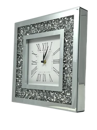 Amazing Gift Reloj de pared con diamantes sueltos para montar en la pared, reloj de pared romano con espejo de diamante aplastado para el hogar, oficina, dormitorio, decoración (cierre de clausura)