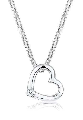Elli Collares Mujeres Colgante Corazón Amor Delicado con Diamante (0.015 ct.) en Plata de Ley 925