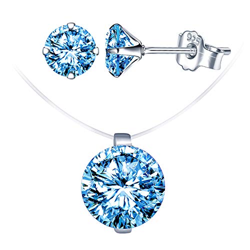 Yumilok collar de mujer Conjuntos de joyas de diamantes, collar de gargantilla con hilo de pescar invisible, gargantilla para mujer, pendientes de diamantes, en plata 925
