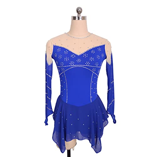 YDHTIZ Vestido de Patinaje Artistico para Niña Vestidos de Patinaje Artístico de Invierno Chicas de Manga Larga Azul Gimnasia Diamante Acuático Leocard Ballet (S,Blue)