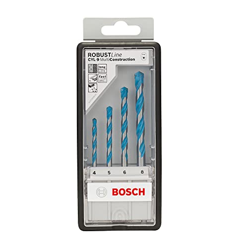 Bosch Professional 2 607 010 521 Juego de 4 Brocas Multiuso Robust Line CYL-9 MultiConstruction 4 5 6 8 mm, 0 W, 0 V, Acero Inoxidable, Set de 4 Piezas