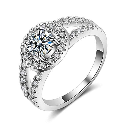 U-M PULABO - Anillo de diamantes falsos, chapado en plata, anillo de eternidad, anillo de compromiso para mujer, 8 creativos populares