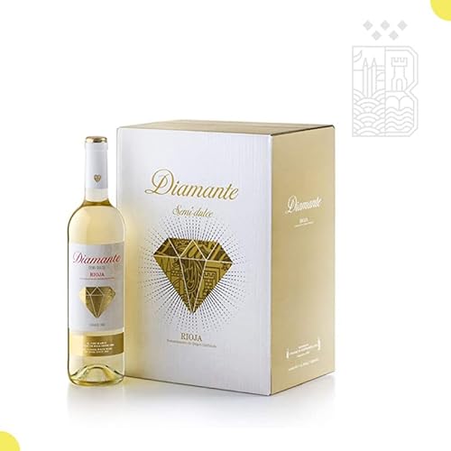 Diamante Vino Blanco Semidulce - D.O.Ca Rioja - Incluye 6 Botellas - Para Disfrutar con Amigos - Variedad Viura - Sabor Fresco y Afrutado - 750 ML x 6