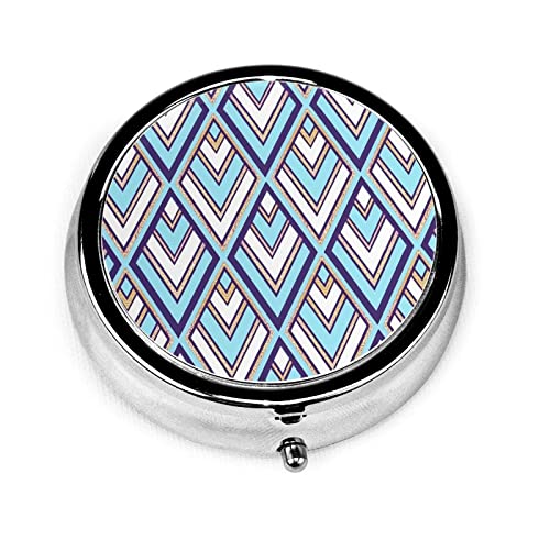 Pastillero 1920S Art Deco Diamante Azul Geométrico Estuche para pastillas para monedero Lindo pequeño organizador de pastillas redondo de viaje