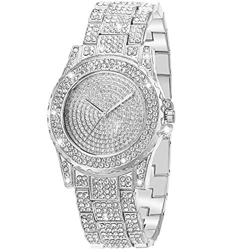 ManChDa Reloj para Mujer Iced out Hip Hop Bling Bling Relojes de Moda para Mujer Niñas Joyas Cristal Diamante Relojes para Mujer Reloj de Pulsera de Acero Inoxidable con Encanto de Cuarzo analógico