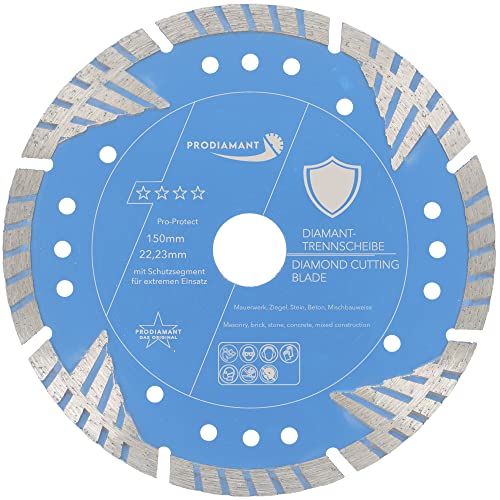 PRODIAMANT Disco de corte diamantado Pro Protect 150 mm x 22,2 mm con segmentos de protección para ladrillos de hormigón de mampostería