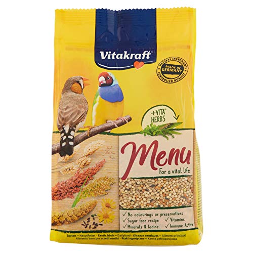 Vitakraft - Menú Premium para Pájaros Exóticos con Semillas y Cereales madurados al Sol - 500 g