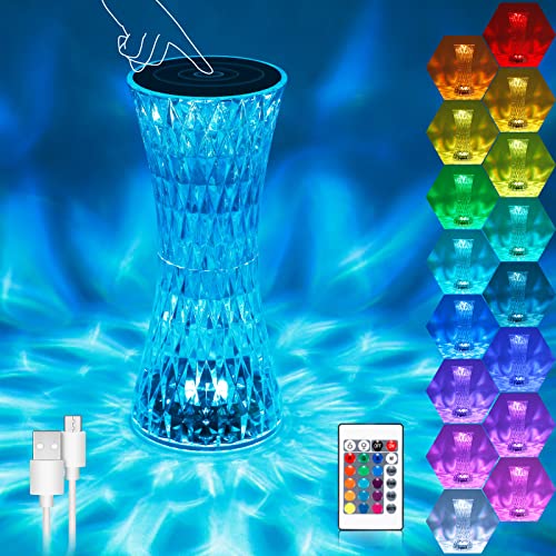 Lámpara de mesa de cristal RGB, 16 colores y 4 modos lampara tactil lámparas acrílicas de diamante con control táctil y remotolam para mesa carga USBlámpara de noche LED regulable para dormitorio