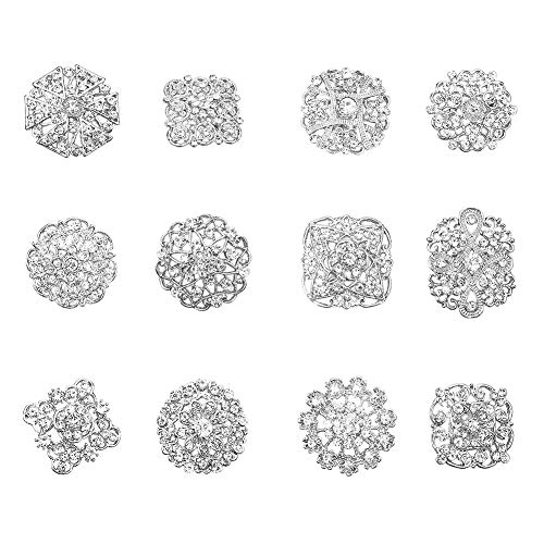 PandaHall 12 Piezas de broches de Flores de Cristal de Diamantes de imitación de Plata alfileres para Ramo de Fiesta de Boda Decoraciones de Vestido de Mujer
