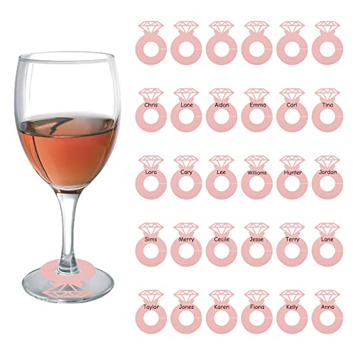 URROMA Charms de copa de vino de diamantes rosados, 50 unidades, dijes de vino de boda, identificadores de bebidas, accesorios de vino, marcadores de copa de vino para recuerdos de fiesta