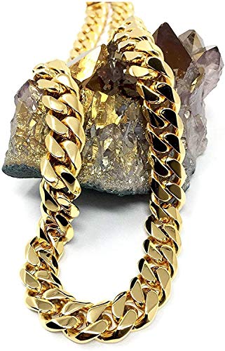 Collar de cadena de eslabones cubanos de oro de 11 mm de 18 quilates para hombres/mujeres real de 11 mm de corte de diamante de 18 quilates pesado con cierre grueso sólido Hip Hop