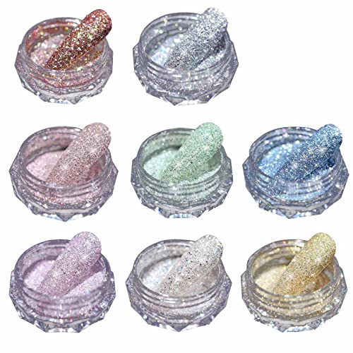 GZMAYUEN Purpurina Polvo para Uñas Diamante Glitter Polvo 8 Colors Efecto Azucar para Uñas Blanca Purpurina Fina en Polvo Decoración Uñas