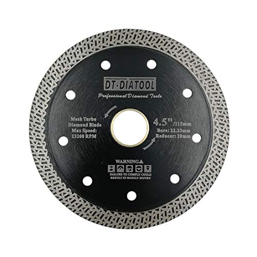 DT-DIATOOL Disco Tronzador Diamante 115 mm x 22,23 mm/20 mm Hoja de Sierra con Malla Turbo para Corte de Porcelanico Azulejos Mármol Granito Cerámica