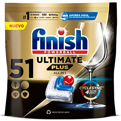 Finish Powerball Ultimate Plus All in 1, pastillas para el lavavajillas, tecnología Cyclesync, limpieza intensiva y brillo diamante, 51 pastillas