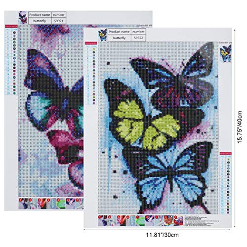 2 Piezas DIY 5D Mariposa Diamante Pintura por Número Kit,MWOOT Butterfly Bricolaje Diamond Pasted Painting Rhinestone Bordado de Punto de Cruz Artes Manualidades Lienzo Pared Decoración (30x40cm)